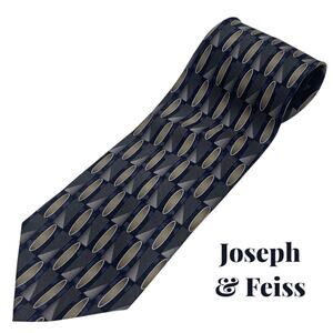 Joseph & Feiss Black Navy Silver Geometric Silk Necktie